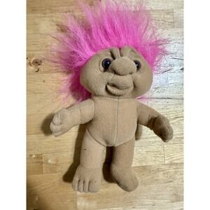 Vintage Troll 7" 1992 Soft Plush Fabric Body Original Norfin Bright Pink Hair